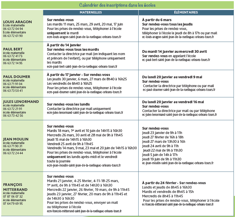 calendrier inscription écoles